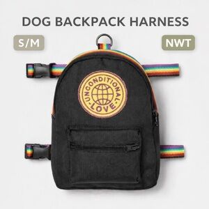Boots & Barkley Dog Backpack Harness S/M Black Rainbow NWT